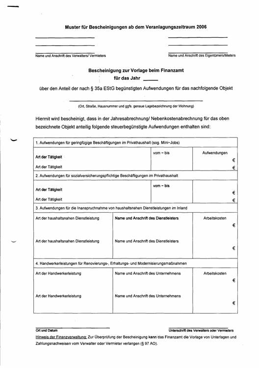 Bescheinigung Haushaltsnahe Dienstleistungen Muster